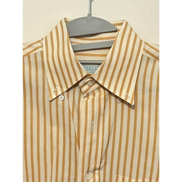 Tincati Milano Striped Dress Shirt •L• Premium Cotton Italy Orange Button Down - Picture 3 of 9